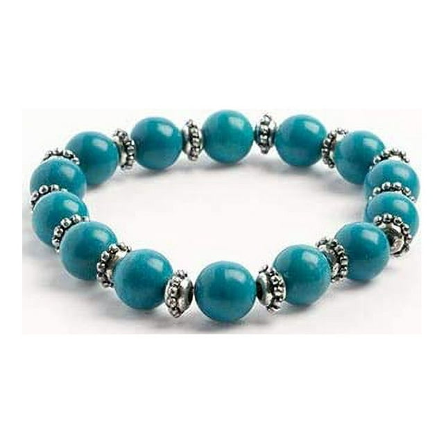 Earth's Jewels Semi-Precious Dyed Turquoise Stretch Bracelet, Flower Spacer Beads