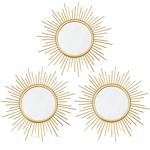 3 Pack Sunburst Wall Mirror Metal Wall Mounted Mirrors Bling Home Decorative Hanging Wall Art for Living Room Bedroom-Sunburst Gold