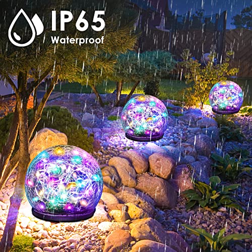 2 Pieces Garden Solar Lights Outdoor Decorative, 50 LED Colored Cracked Glass Solar Globe Lights, Upgraded Waterproof Multicolor Ball Lights for Yard Pathway Patio Lawn Outside Decor