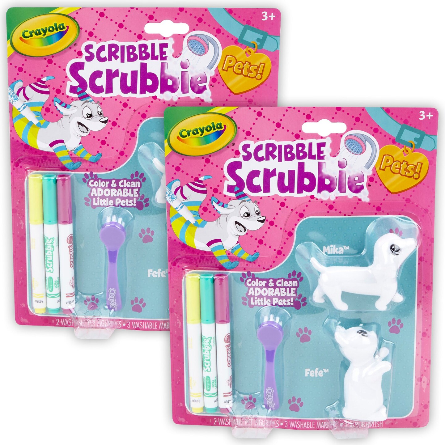 New Crayola Scribble Scrubbie Pets Dog Mika and Cat Fefe Set