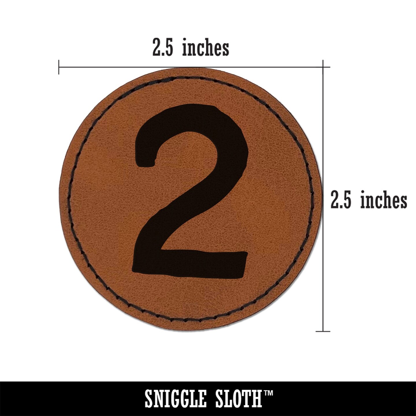 Number 2 Two Cute Typewriter Font Round Iron-On Engraved Faux Leather Patch Applique - 2.5&#x22;