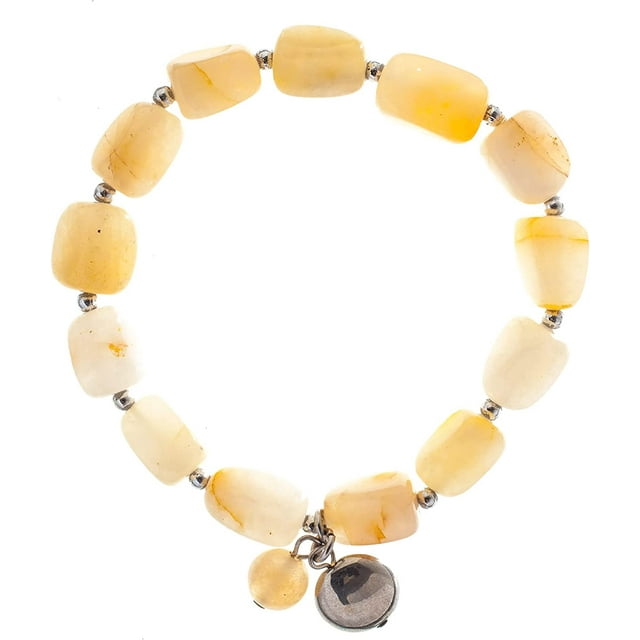 Earth&#x27;s Jewels Semi-Precious Honey Jade Naturel Jasper Yellow Bracelet, Circle Charm