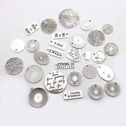 30 Pieces Inspiration Words Charms Craft Supplies Mixed Pendants Beads Charms Pendants for Crafting, Jewelry Findings Making Accessory for DIY Necklace Bracelet (M044)