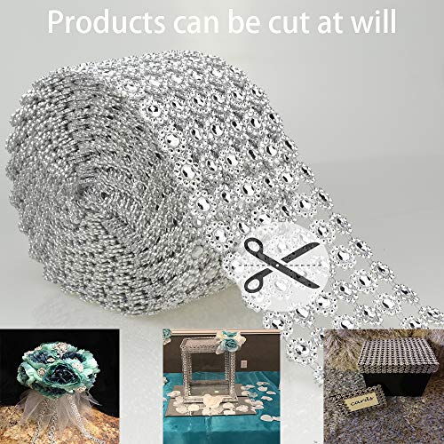 30Ft , 6 Rows Bling Rhinestone Diamond Flower Shape Mesh Ribbon Wrap,Storystore Silver Acrylic Bling Diamond Wrap Ribbon for Wedding, Cake, Vase Decorations, Party Supplies(1 Roll)(Silver Flower Shape)