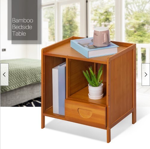 [OPEN SHELVES STORAGE Bamboo NightstandEnd Table for