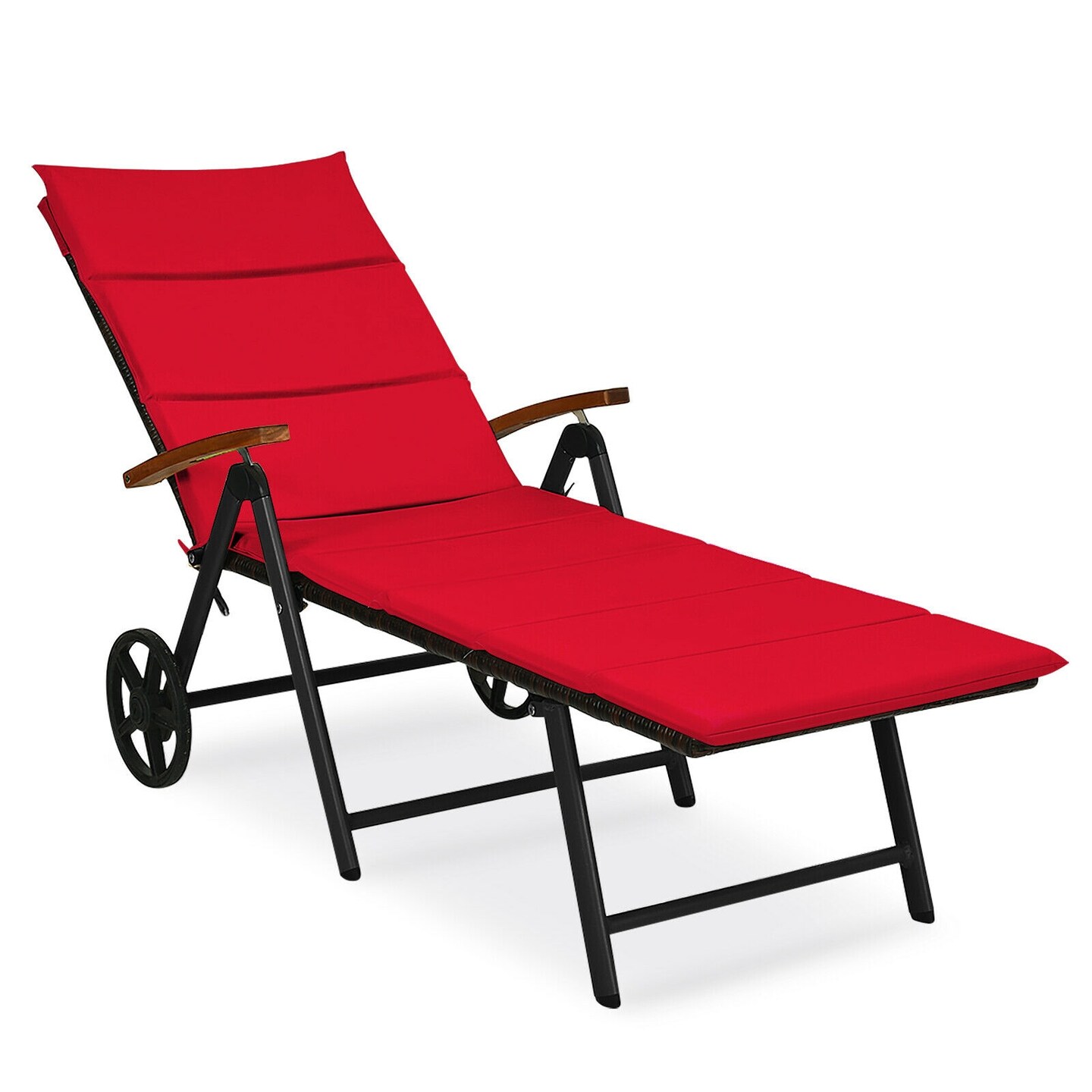 Adjustable Chaise Lounge Outdoor PE Rattan Recliner With Wheels 385lbs