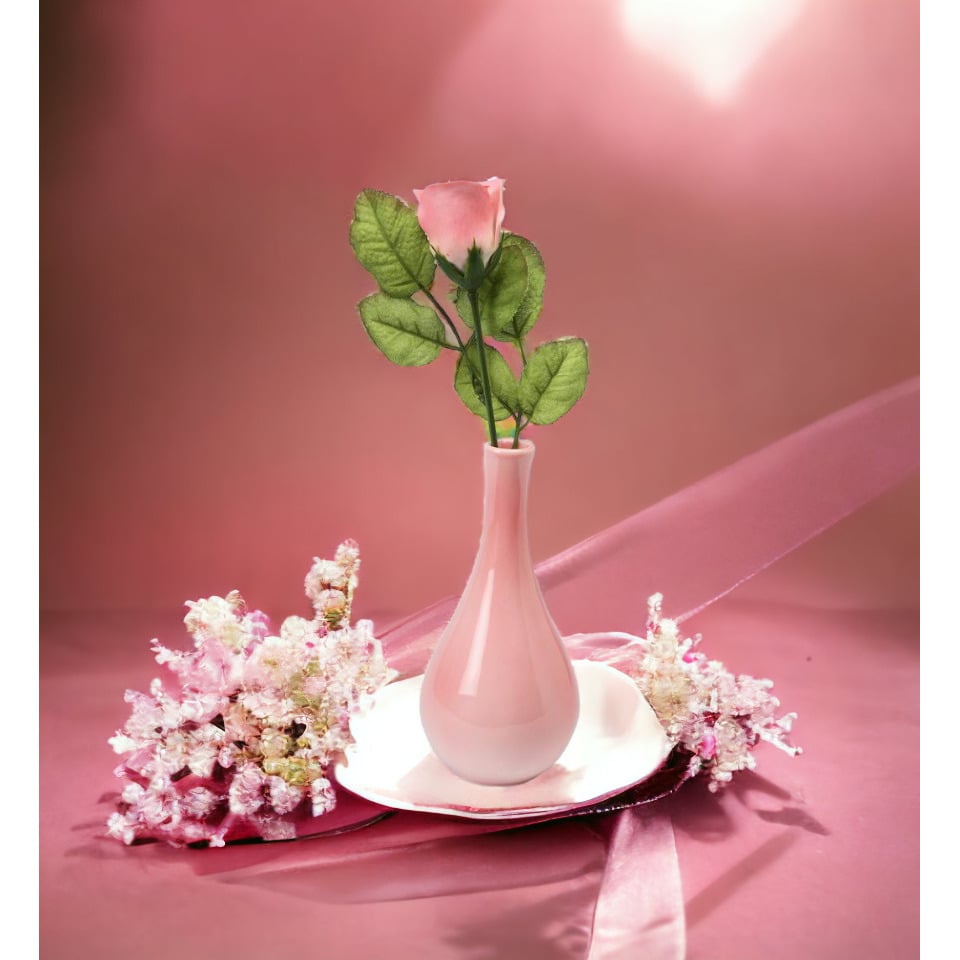 kevinsgiftshoppe Ceramic Peace Rose Bud inside a Pink Vase  Wedding Decor  Wedding Favor Anniversary Decor or Gift