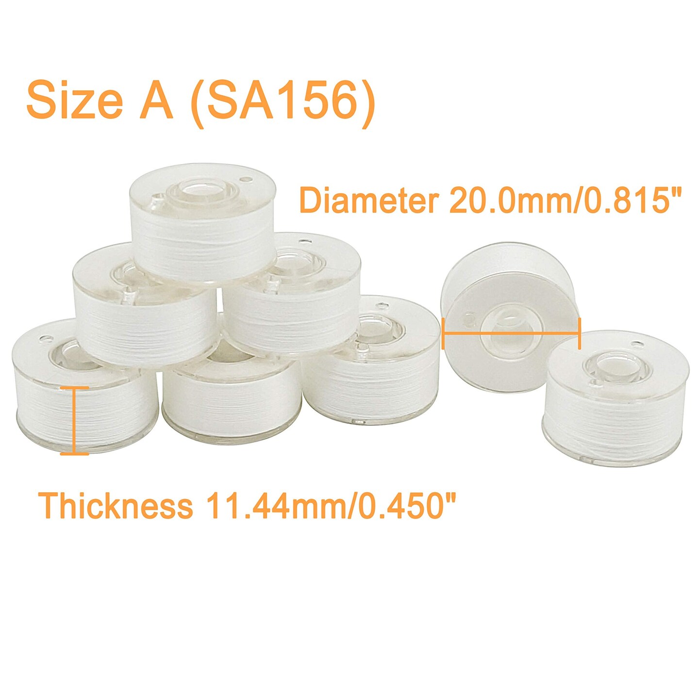 144 Pieces White 60S/2(90WT) Prewound Bobbin Thread Plastic Size A SA156 for Embroidery and Sewing Machine Cottonized Soft Feel Polyester Thread Sewing Thread