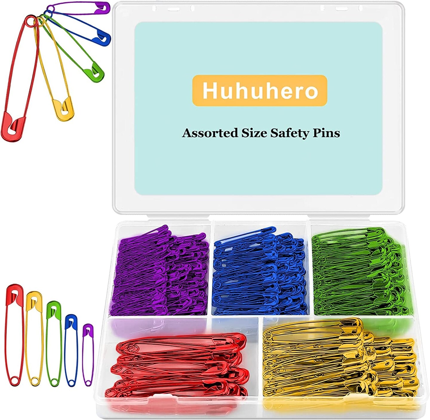 Safety Pins Assorted, 340-Pack 5 Different Sizes Large Safety Pins