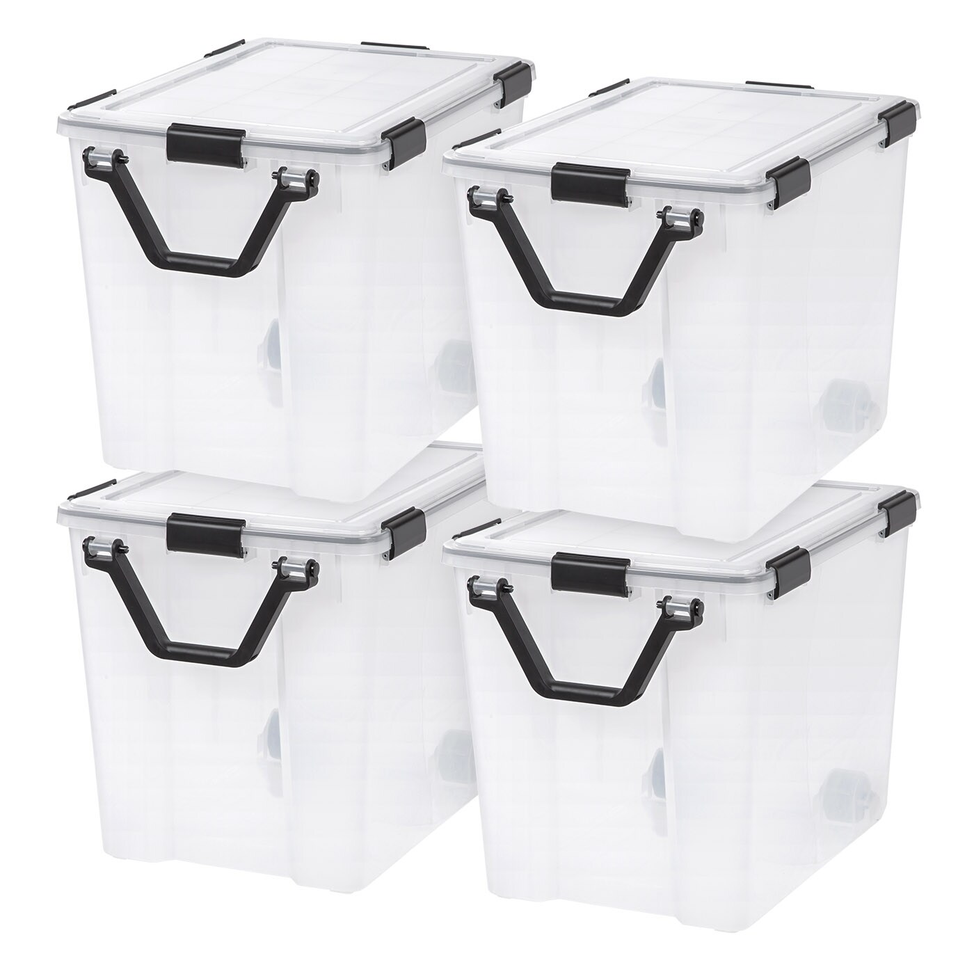 IRIS USA 4 Pack 106qt WEATHERPRO Wheeled Plastic Storage Bin with Seal Latching Lid and 6 Buckles, Pull Handle