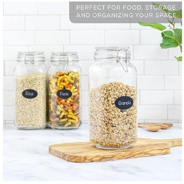 Glass Jars with Lids that are Airtight 78oz Glass Jar with Lid and 6 Silicone Seals in a Set of 3! Glass Food Storage Containers in Bulk. Containers for Candy, Flour, and Pasta in a Square Mason Jar
