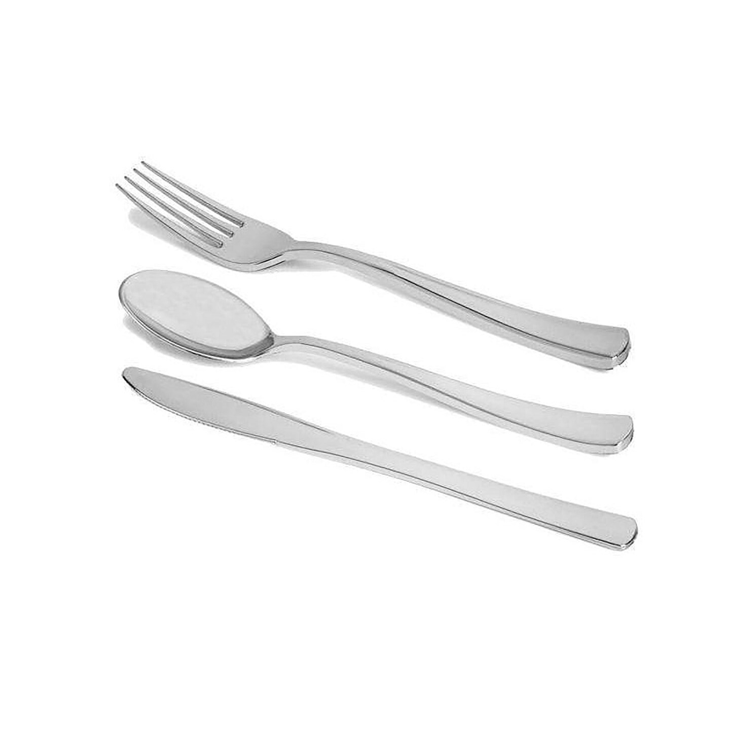 Shiny Metallic Silver Plastic Cutlery Combo Set - (120 Settings)