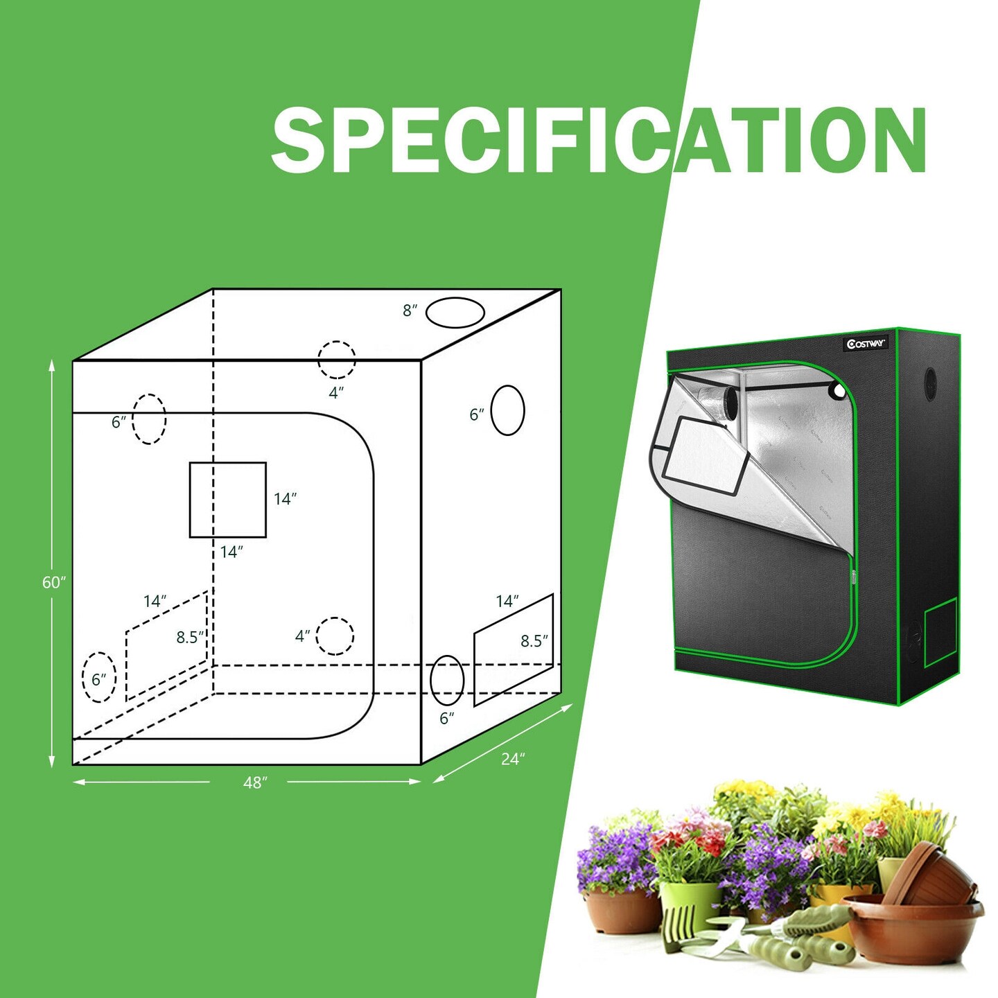 Mylar Hydroponic Grow Tent with Observation Window