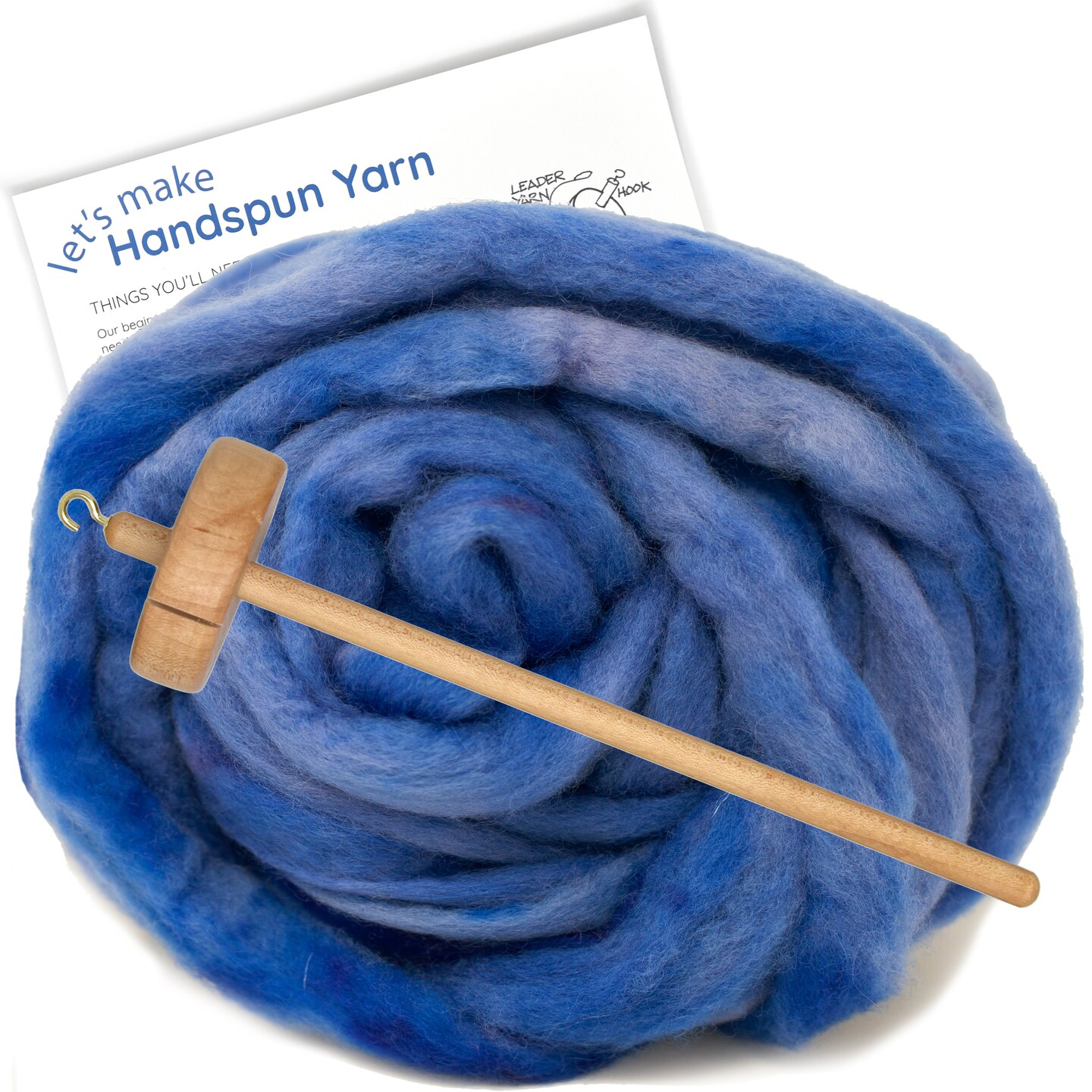 LEARN TO SPIN - Beginner's Spinning Kit with Hand Dyed BFL Roving, Drop Spindle & Printed Instructions w/ Video. Many Colors.
