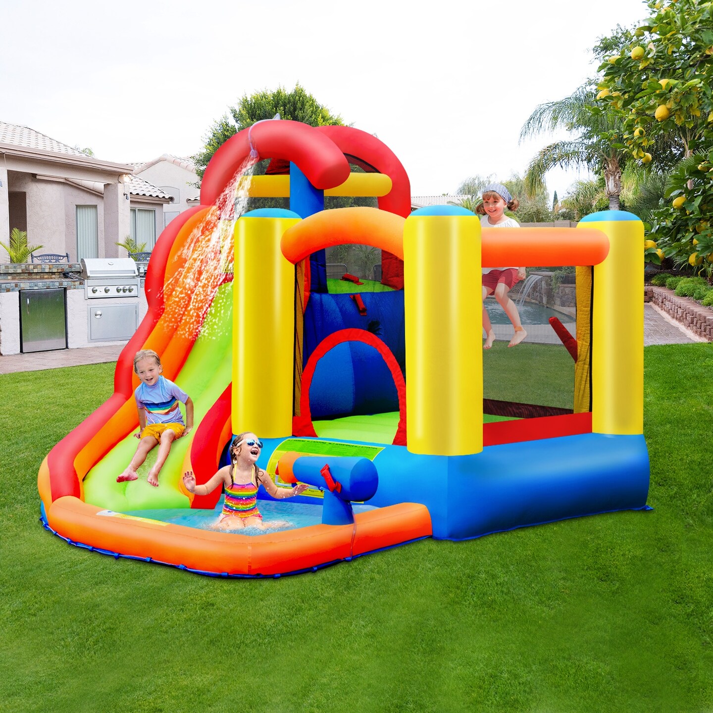 Inflatable Water Slide Bounce House with Pool and Cannon