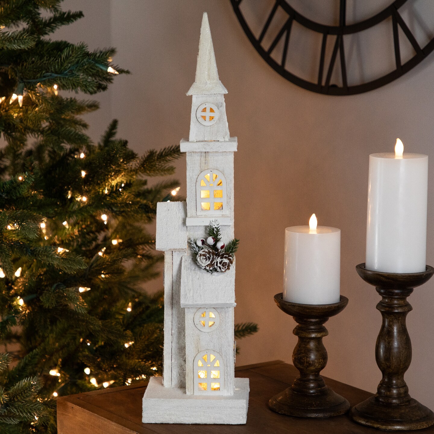 Northlight 20.25&#x22; LED Lighted White Wooden Church Christmas Decoration