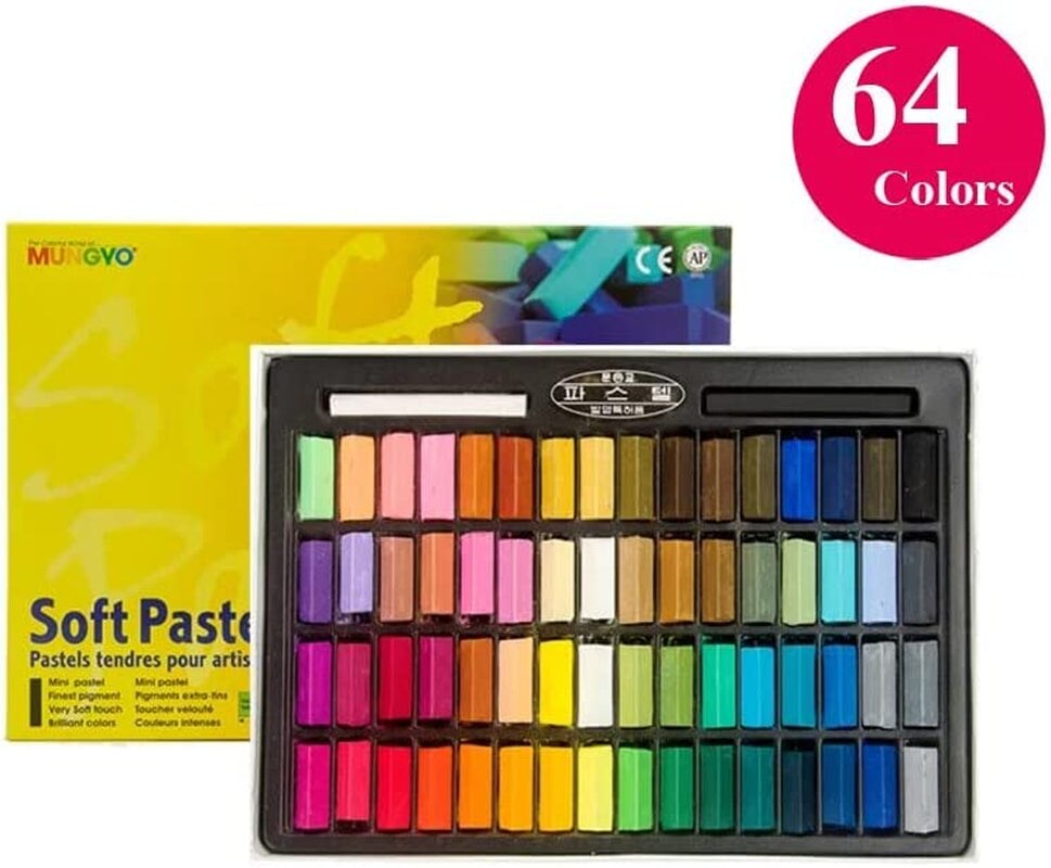 Mungyo Non Toxic Square Chalk, Soft Pastel, 64 Pack, Assorted Colors  (B441R078-7003A) 