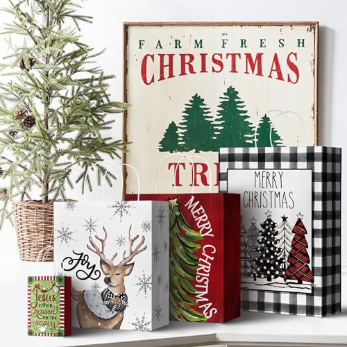 24 Christmas Gift Paper Bags Bulk with handles Wrapping Xmas Holiday Presents(6 Jumbo,6 Large,6 Medium,6 Small)