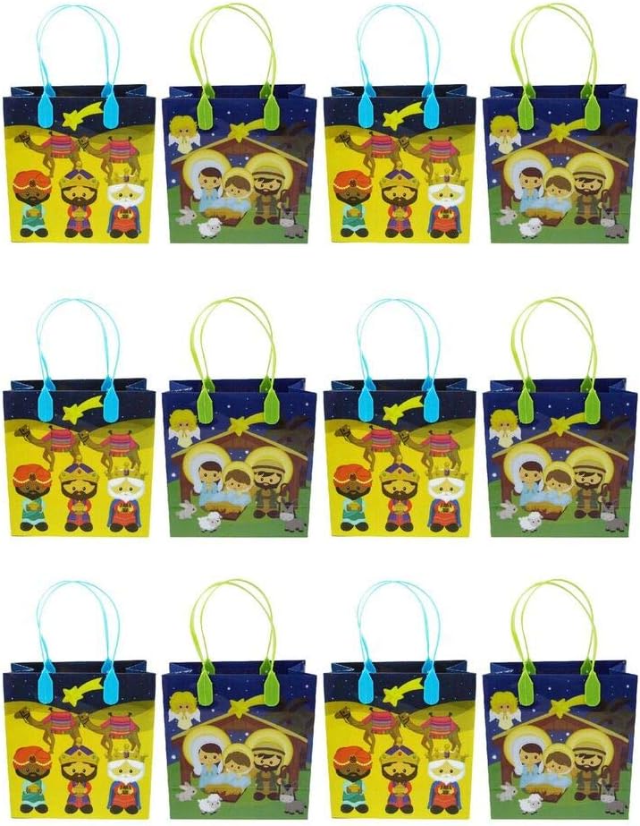 Tiny Mills Nativity Party Favor Bags Treat Bags, 12 Pack