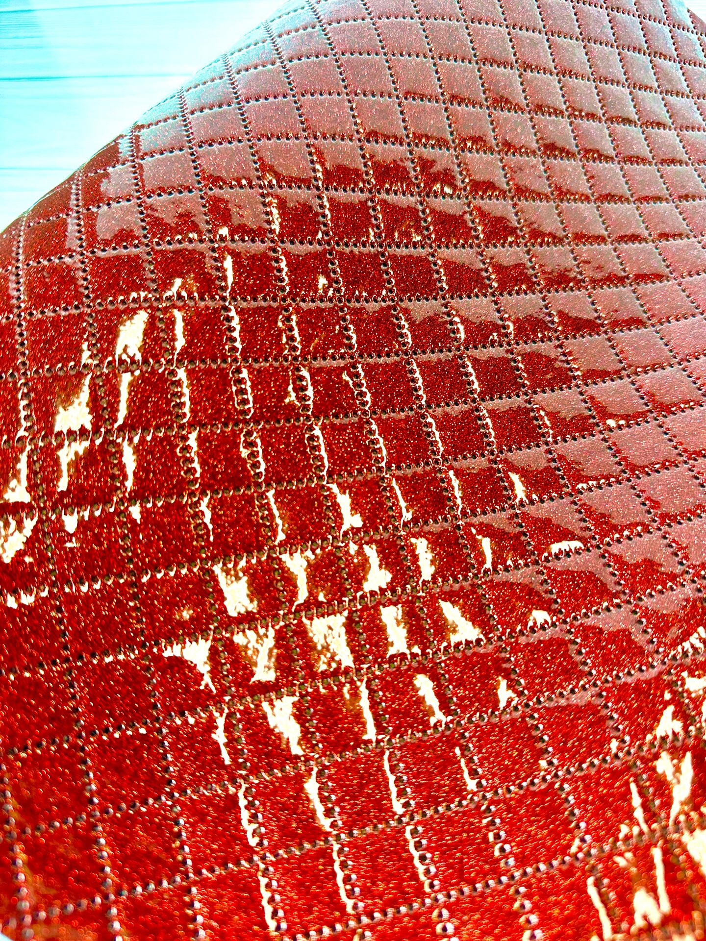 Ruby Red Glitter Diamond Quilted Vinyl