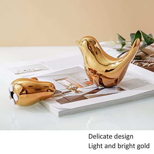 2 Pieces Small Birds Statues Home Decor Modern Style Birds Decorative Ornaments for Living Room, Bedroom, Office Desktop, Cabinets (Gold Birds)