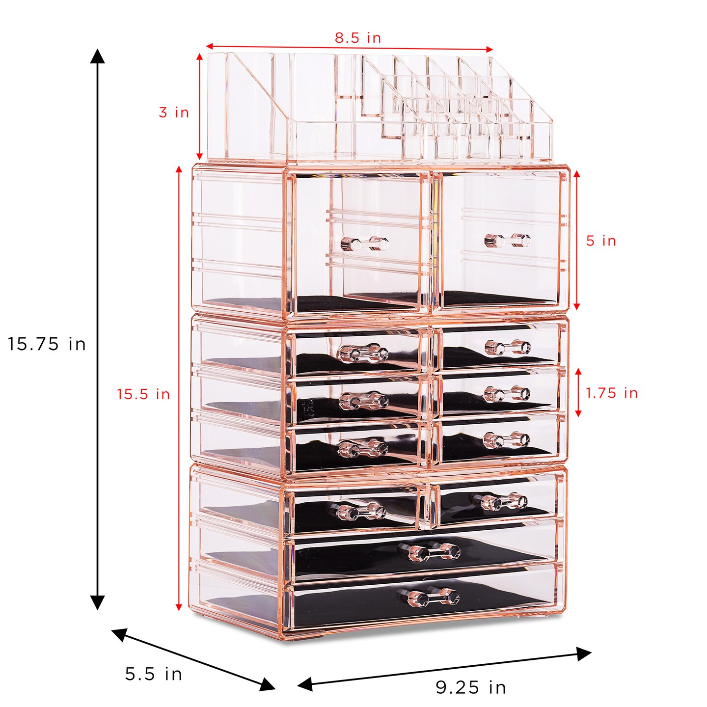 Sorbus X-Large Acrylic Makeup and Jewelry Organizer Case - 4 Piece Set (12 Drawers)