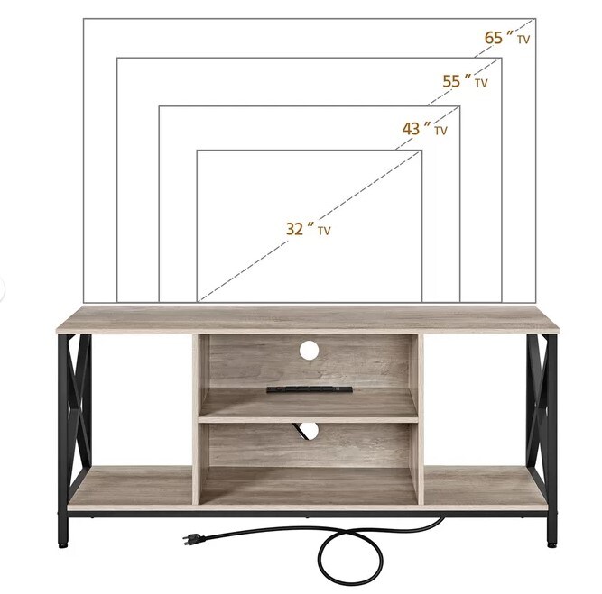 Grey Modern TV Stand for 60-Inch TV with 4-AC Power Outlet