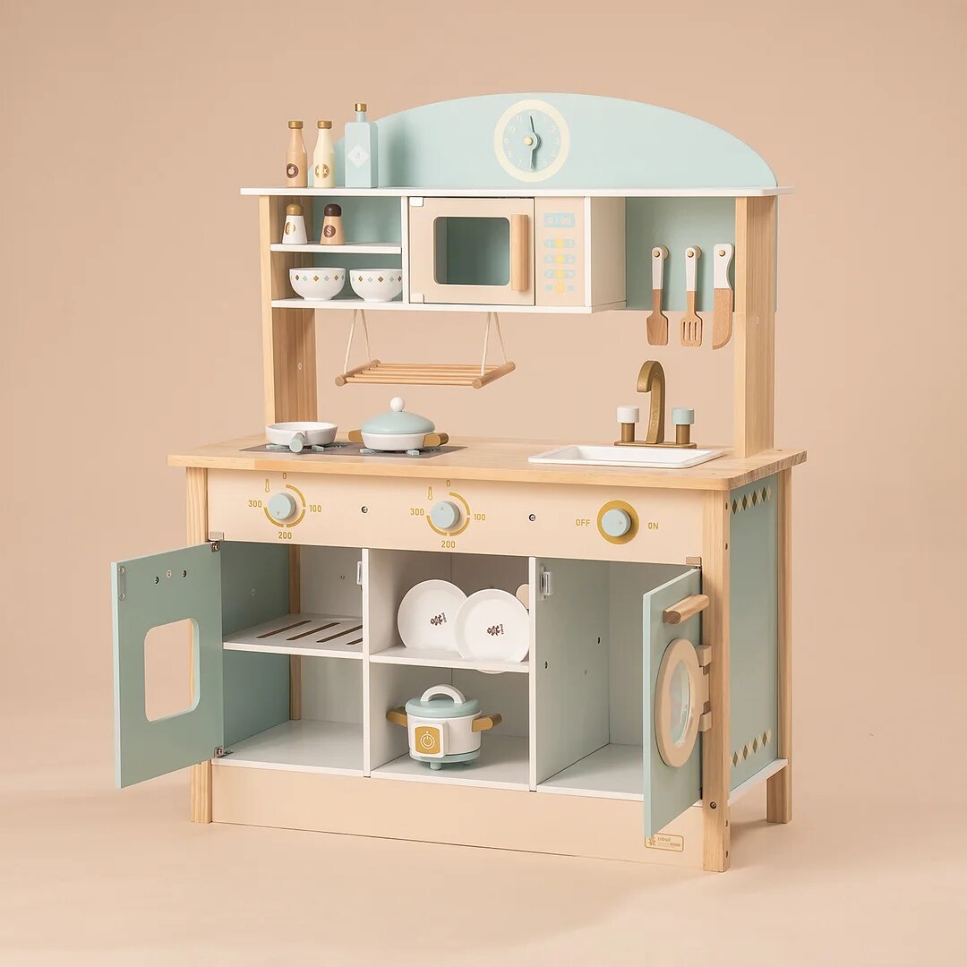 ROBUD Wooden Kitchen Pretend Play Set with Accessories WCF14