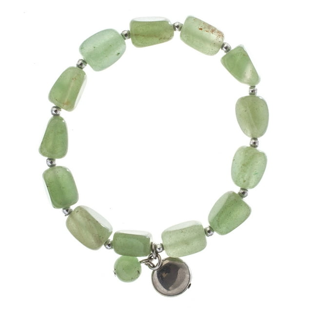 Earth&#x27;s Jewels Semi-Precious Aventurine Natural Green Gemstone Bracelet, Silver Round Charm