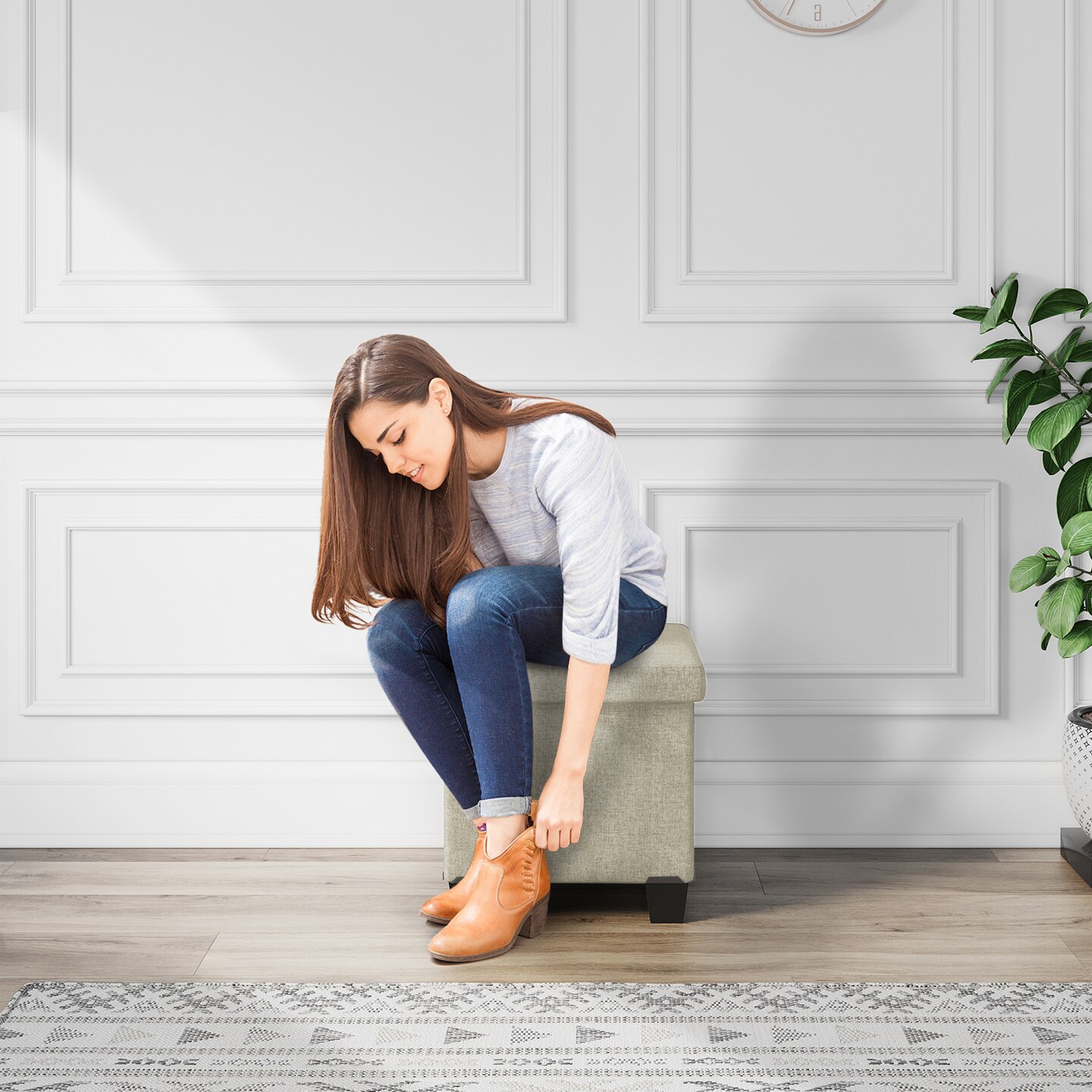 StorageBud Storage Ottoman Bench with Storage Bins