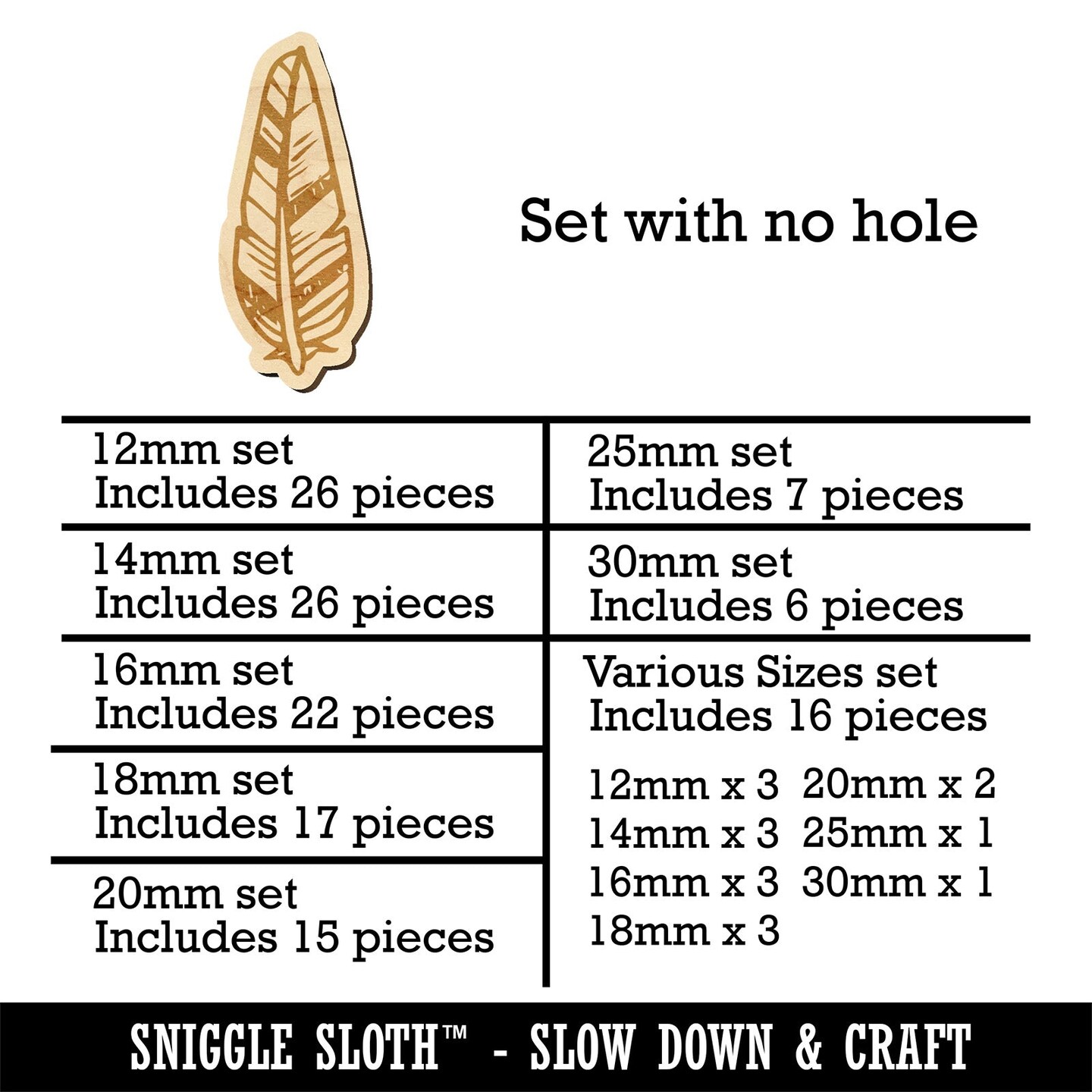 Hand Drawn Artsy Feather Mini Wood Shape Charms Jewelry DIY Craft