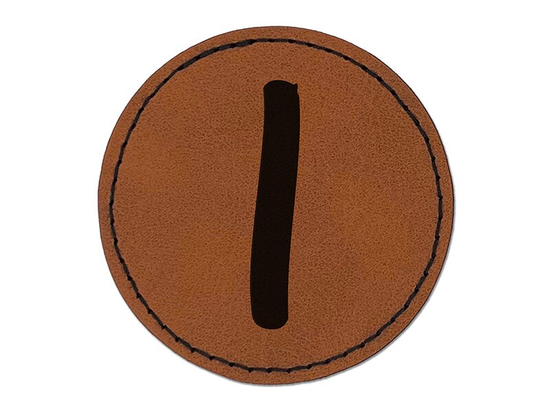 Letter I Uppercase Felt Marker Font Round Iron-On Engraved Faux Leather Patch Applique - 2.5&#x22;
