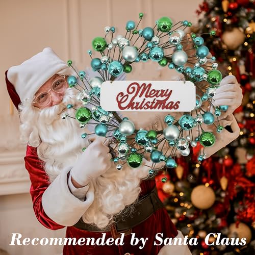 20 inches Christmas Winter Wreath for Front Door, Artificial Door Wreath with Welcome Sign and Ornaments, Xmas Wreath for Window Wall Fireplace Farmhouse Holiday Party Decoration