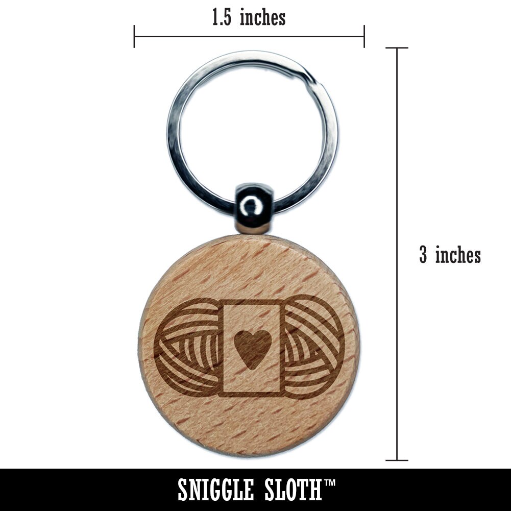 Darling Skein of Yarn Crocheting Knitting Yarn Crafts Engraved Wood Round Keychain Tag Charm