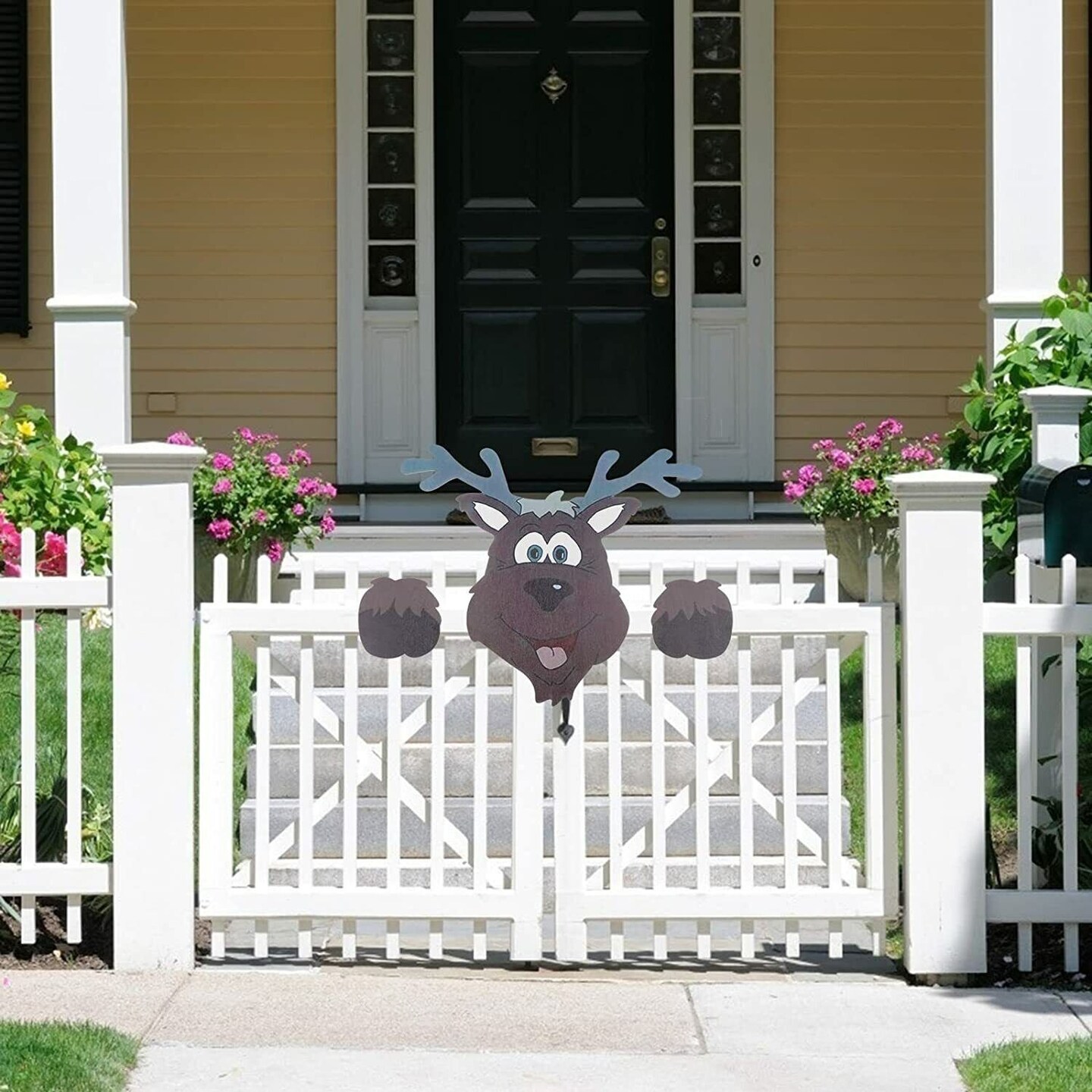 Christmas Fence Peeker Yard Decoration with Santa Claus Reindeer and Grinch