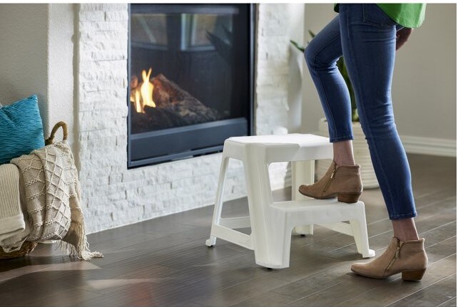 Sturdy Non Slip Plastic 2-Level Home Step Stool, 18.75-Inch Tall, White