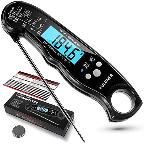 Waterproof Digital Instant Read Meat LCD Thermometer with 4.6” Folding Probe Backlight & Calibration Function for Cooking Food Candy, BBQ Grill, Liquids,Beef(Black)