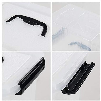 3 Packs of Clear Storage Bin, Plastic Stackable Box/Container with Lid and Black Handle