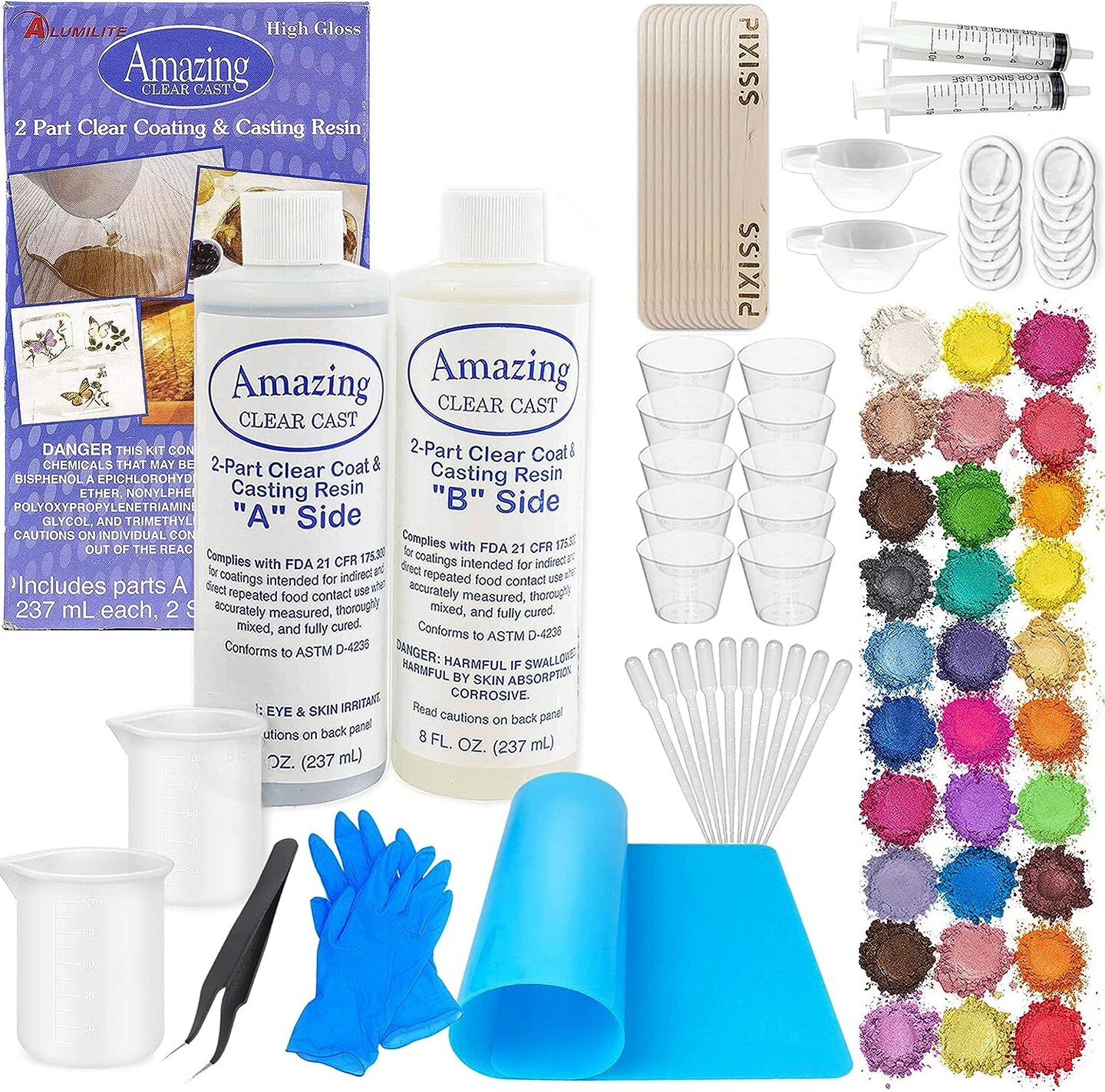  Alumilite Amazing Clear Cast Plus [8 oz A + 8 oz B (16 ounces)  2 Part Kit] UV Resistant Plastic Coating & Casting Epoxy Resin for  Countertops, Cups, Tumblers & Crafts