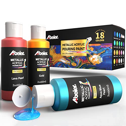 ABEIER Metallic Acrylic Pouring Paint, Set of 18 Metallic Colors