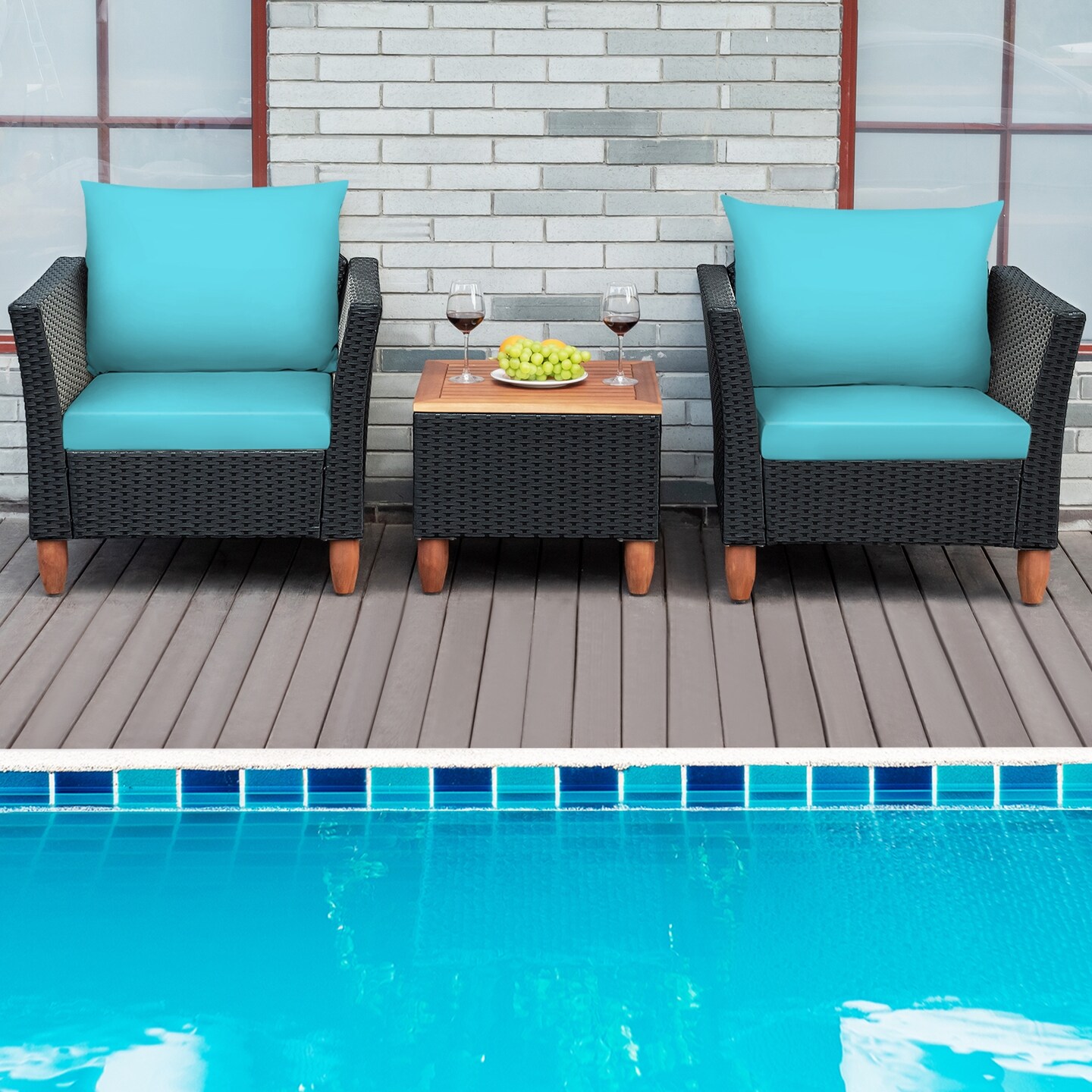 3 Pieces Outdoor Patio Rattan Furniture Set