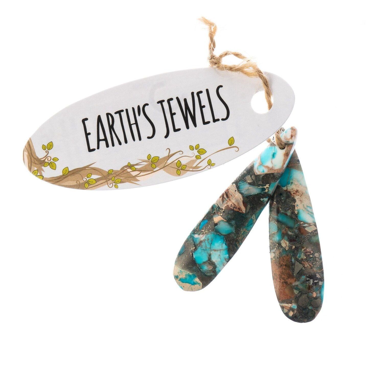 Earth&#x27;s Jewels Semi-Precious 12x46mm Synthetic Imperial Jasper Turquoise Teardrop Pendants