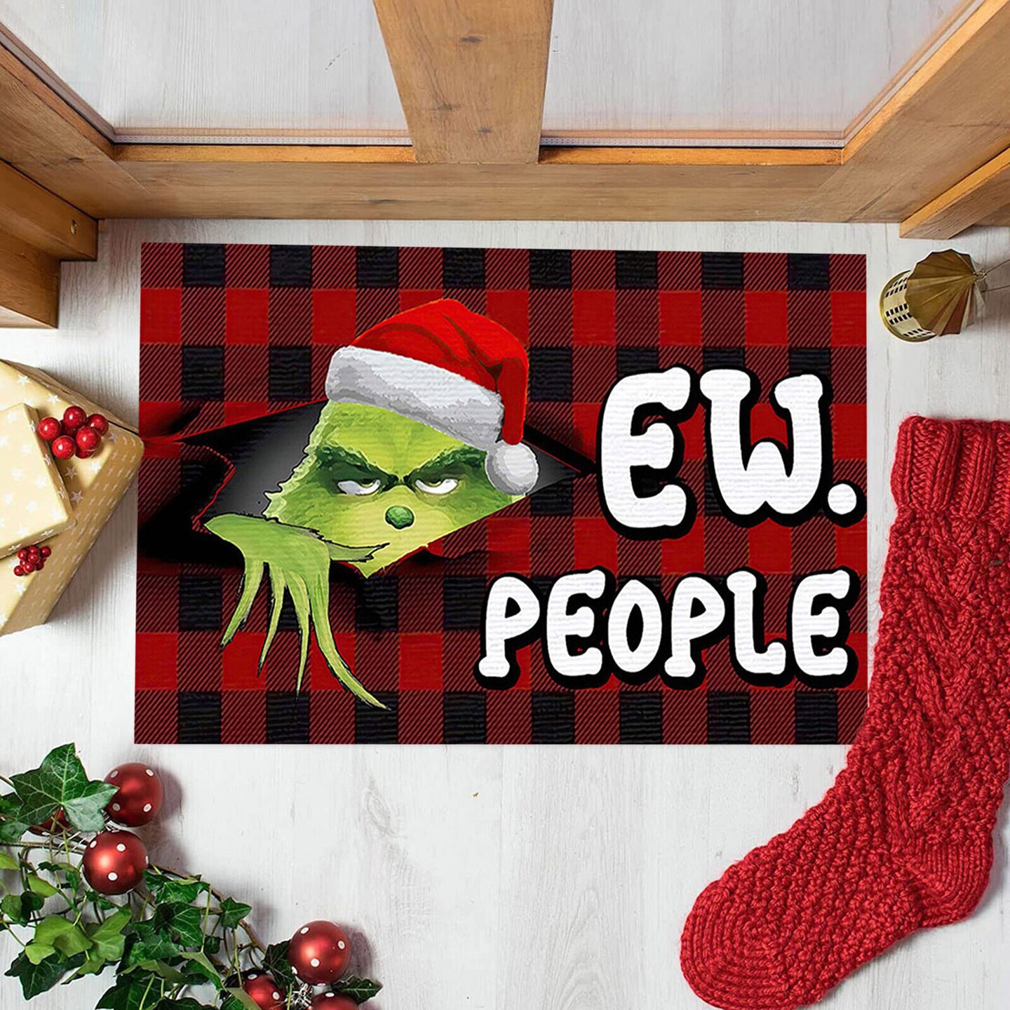 Merry Christmas Grinch Doormat,Front Door Decorations Welcome Blankets Festival Decor Door Mat Anti-Slip Back Indoor Outdoor Decor Carpet Entrance