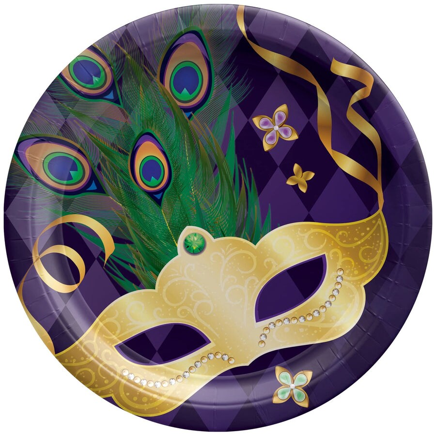 Mardi Gras Masquerade 7&#x22; Round Plates, 8ct