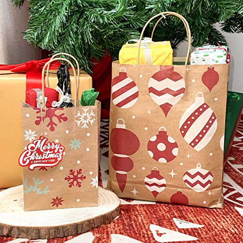 24 Pieces Christmas Gift Bags Set, 24 PCS Xmas Paper Bags 3 Sizes Bags Christmas Hand Bags Xmas Present Bags with Tags for Xmas Present Packaging Christmas Gifts Packing Christmas Decoration