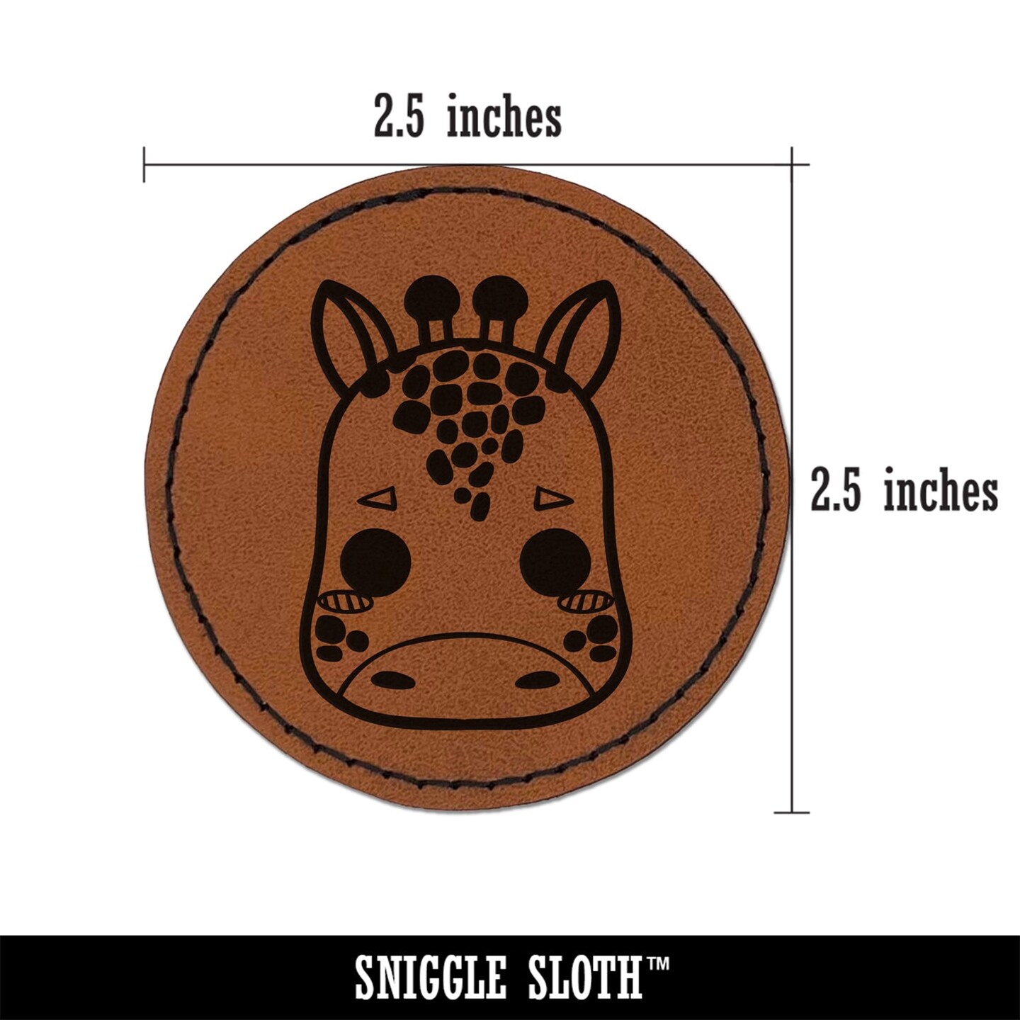 Charming Kawaii Chibi Giraffe Face Blushing Cheeks Round Iron-On Engraved Faux Leather Patch Applique - 2.5&#x22;