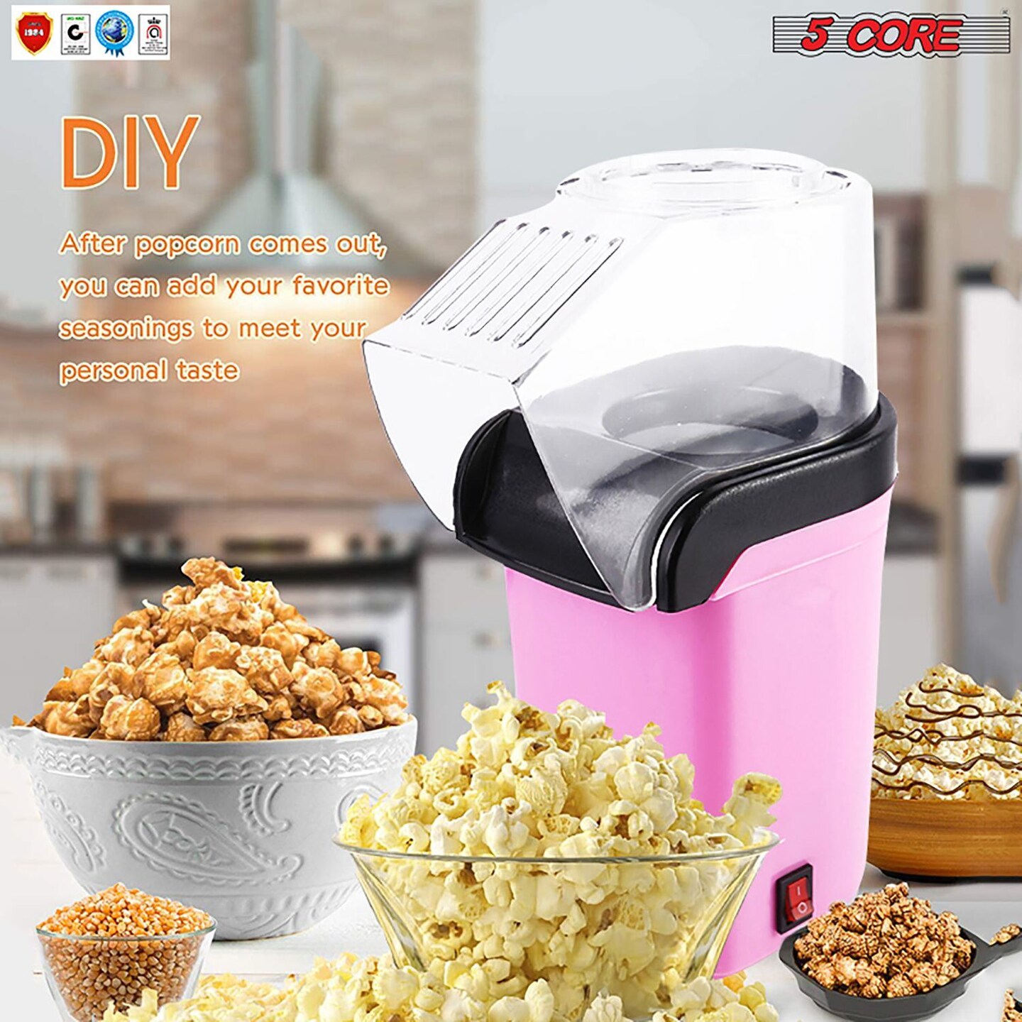 Popcorn Machine Hot Air Electric Popper Kernel Corn Maker Bpa Free No Oil