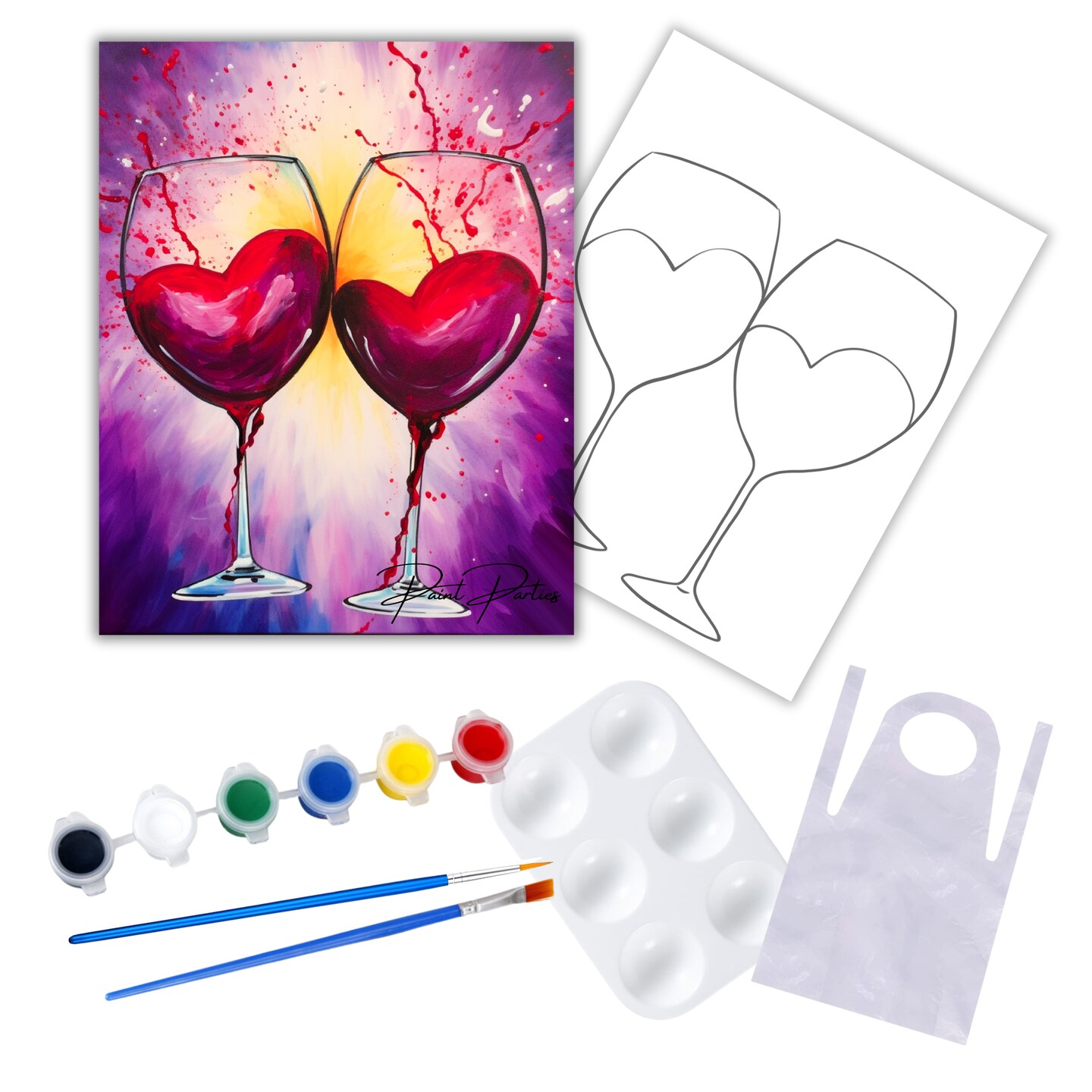 &#x22;Glass Of Hearts&#x22; DIY Canvas Art Kit, Adult Beginner, Acrylic Paint Size 11x14 inch