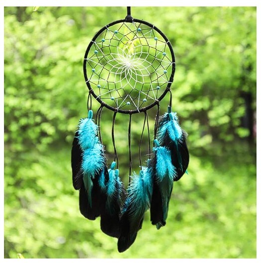 Blue Dream Catchers Handmade, Boho Traditional Circular Net for Bedroom Kids, Home Decoration, Art Ornament Craft Gift