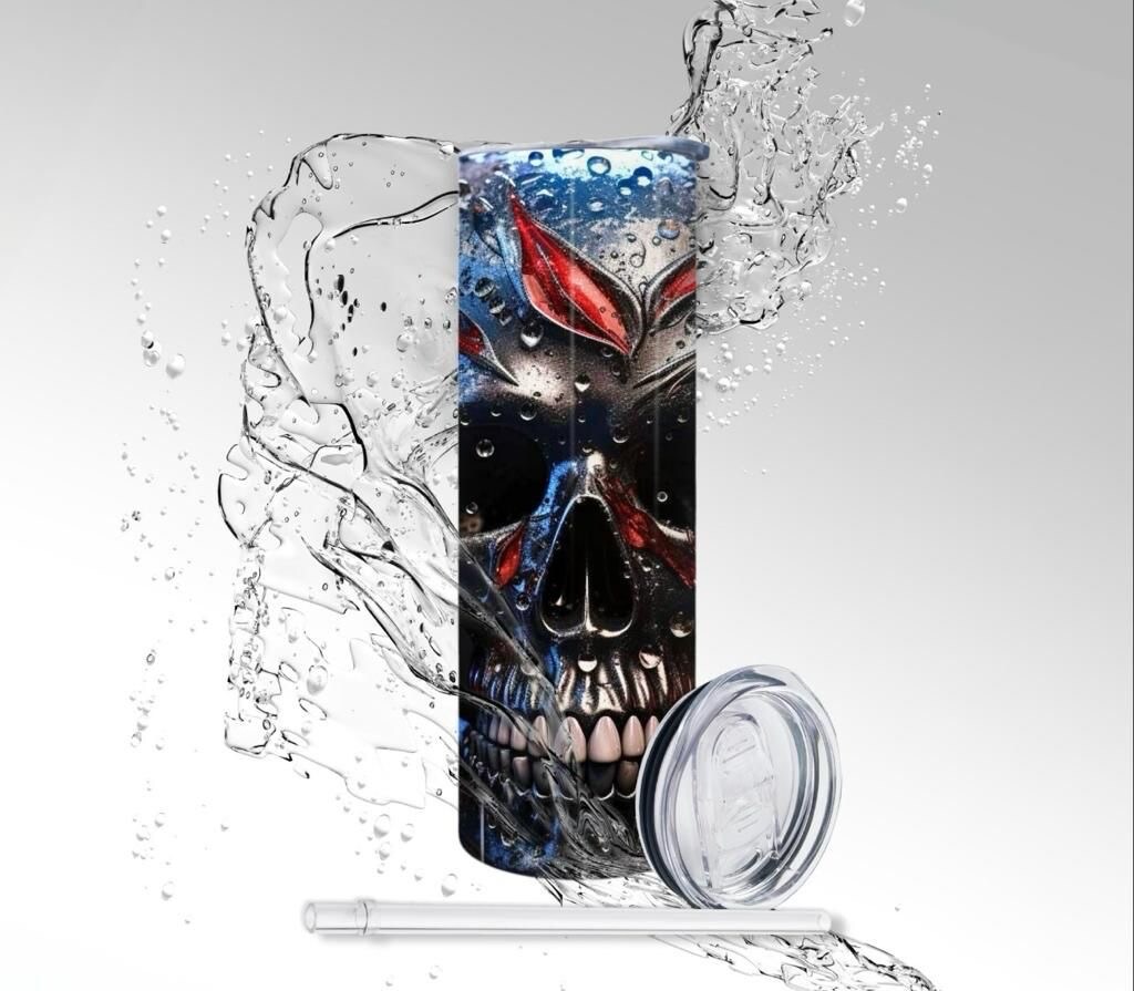 Tumbler: Red Rose Platinum Skull, Sublimated 20 oz Skinny Tumbler
